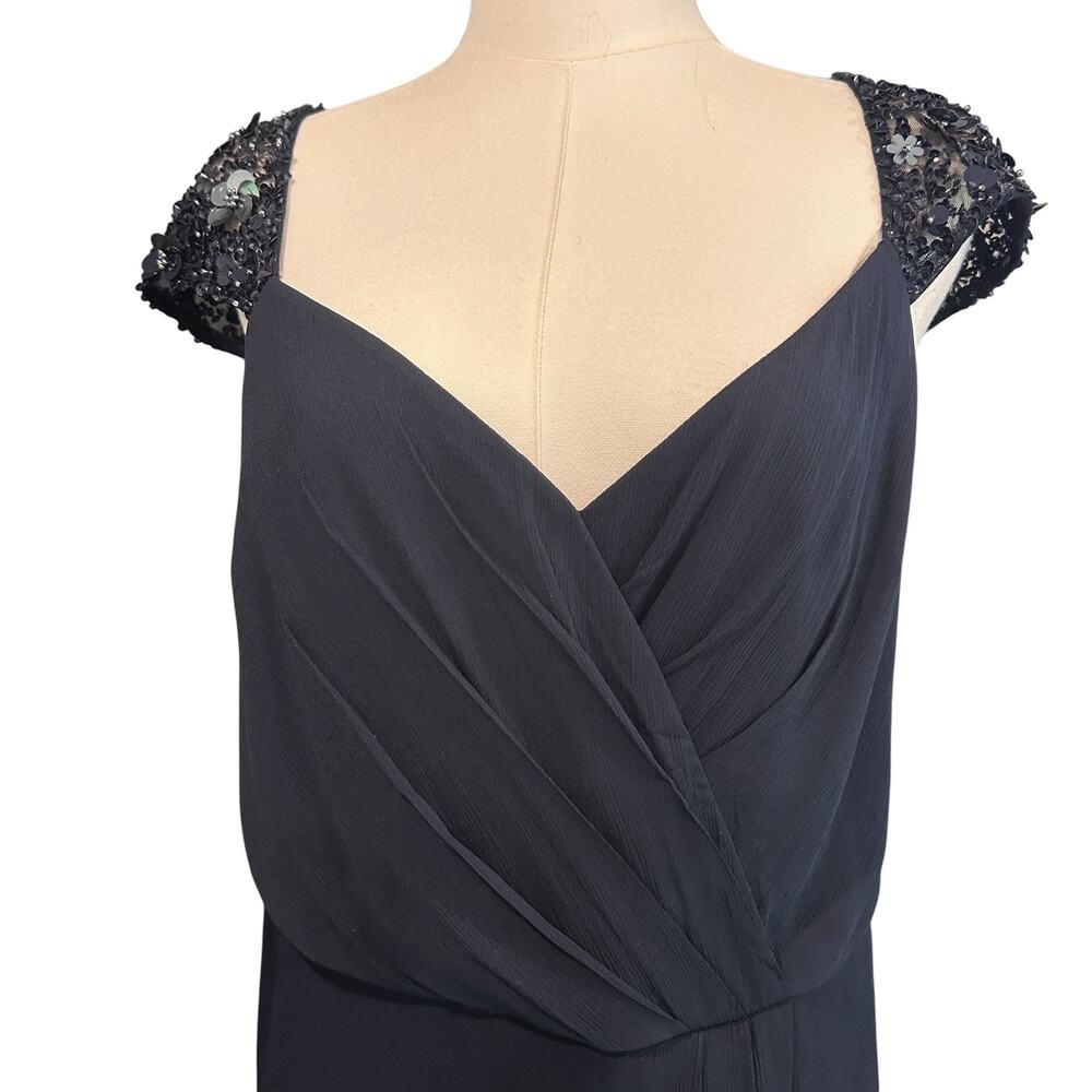 NWT Adrianna Papell Bead Yoke Chiffon Maxi Dress Mermaid Gown SZ 12 Formal Black - Picture 3 of 11